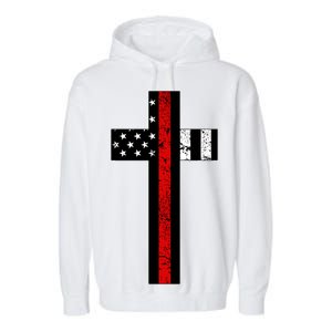 Thin Red Line Cross Firefighter Garment-Dyed Fleece Hoodie