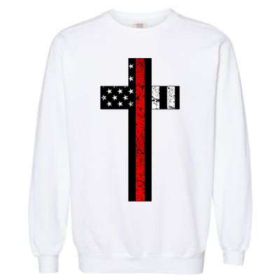 Thin Red Line Cross Firefighter Garment-Dyed Sweatshirt