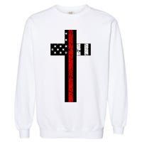 Thin Red Line Cross Firefighter Garment-Dyed Sweatshirt