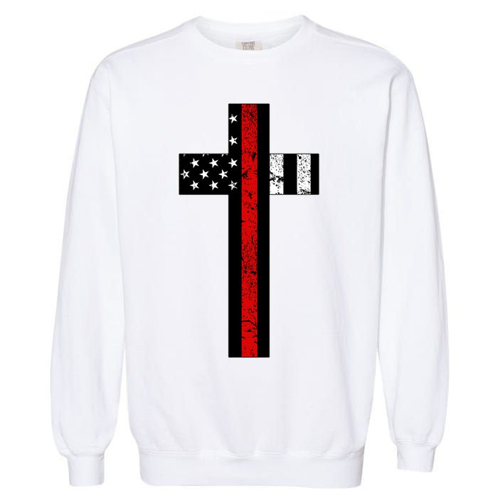 Thin Red Line Cross Firefighter Garment-Dyed Sweatshirt