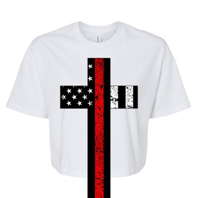 Thin Red Line Cross Firefighter Bella+Canvas Jersey Crop Tee