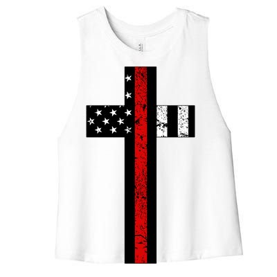 Thin Red Line Cross Firefighter Women's Racerback Cropped Tank