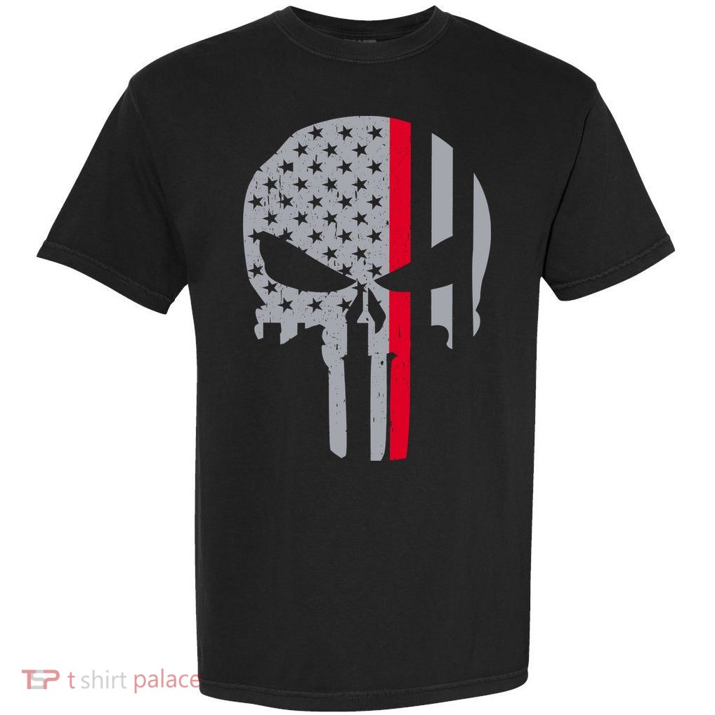 Thin Red Line Skull USA Firefighter Flag Garment-Dyed Heavyweight T-Shirt