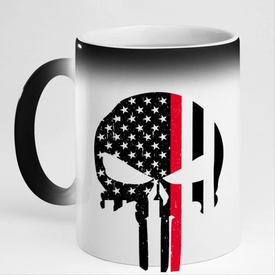 Thin Red Line Skull USA Firefighter Flag 11oz Black Color Changing Mug