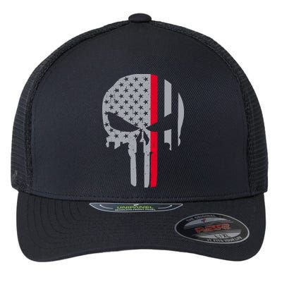 Thin Red Line Skull USA Firefighter Flag Flexfit Unipanel Trucker Cap