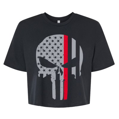 Thin Red Line Skull USA Firefighter Flag Bella+Canvas Jersey Crop Tee