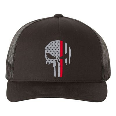 Thin Red Line Skull USA Firefighter Flag Yupoong Adult 5-Panel Trucker Hat