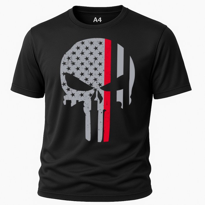 Thin Red Line Skull USA Firefighter Flag Performance Shirt