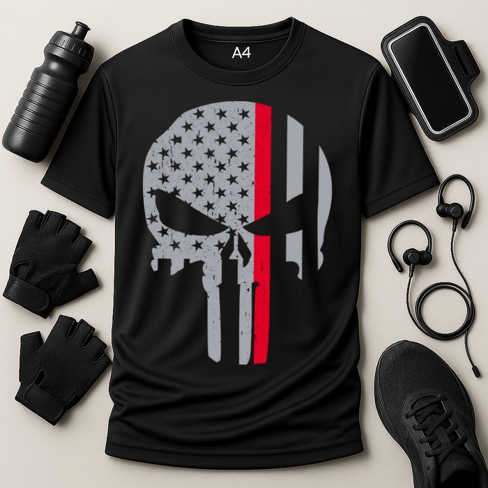 Thin Red Line Skull USA Firefighter Flag Performance Shirt