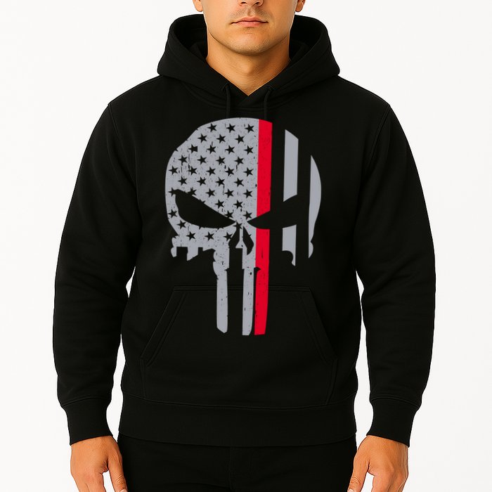 Thin Red Line Skull USA Firefighter Flag Hoodie