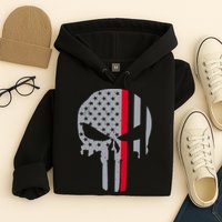 Thin Red Line Skull USA Firefighter Flag Hoodie