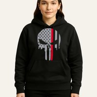 Thin Red Line Skull USA Firefighter Flag Hoodie