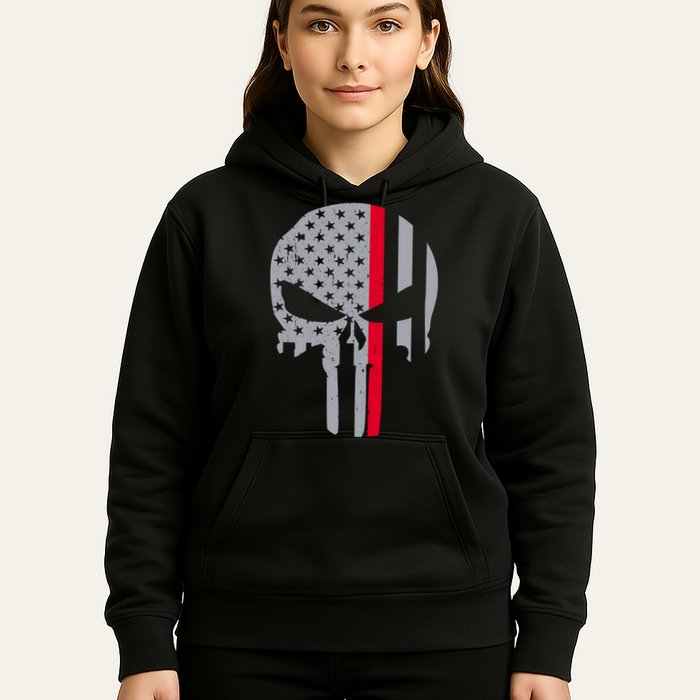Thin Red Line Skull USA Firefighter Flag Hoodie