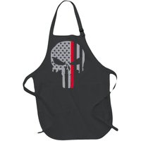 Thin Red Line Skull USA Firefighter Flag Full-Length Apron With Pockets