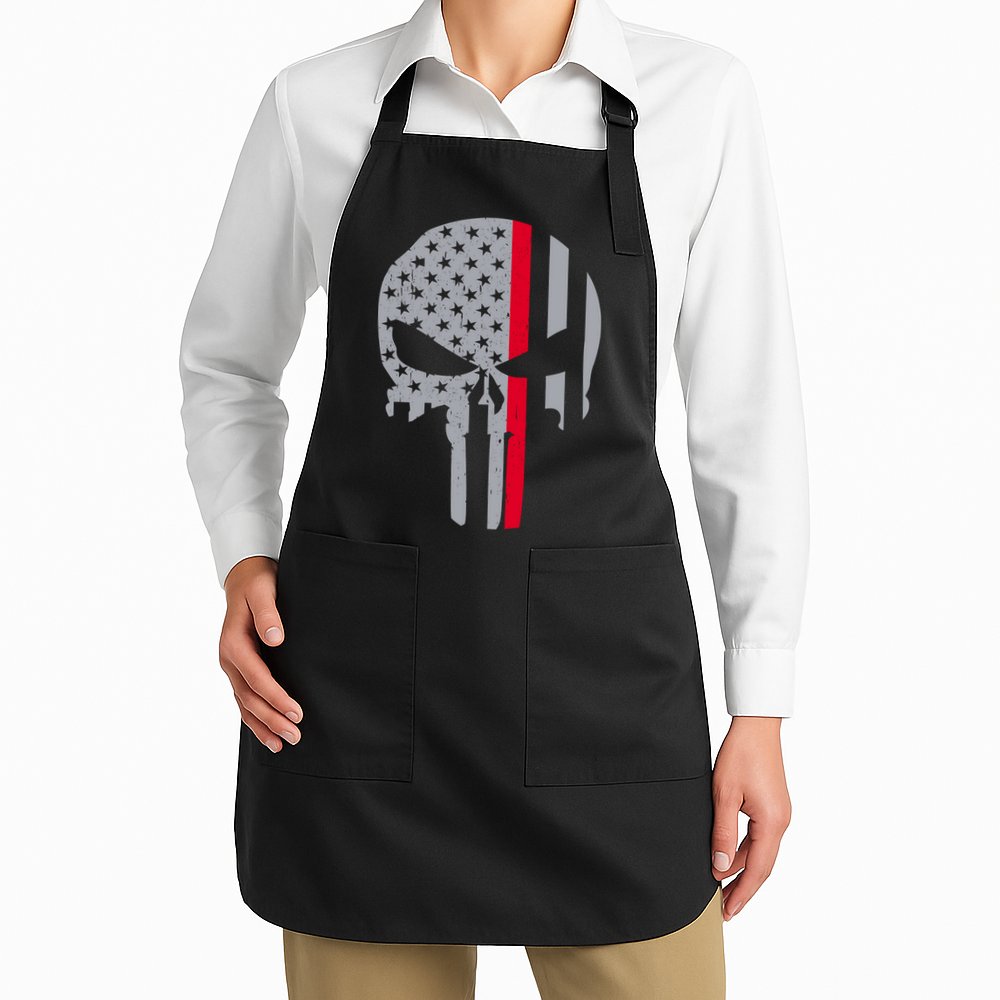 Thin Red Line Skull USA Firefighter Flag Apron