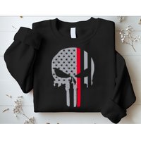Thin Red Line Skull USA Firefighter Flag Sweatshirt