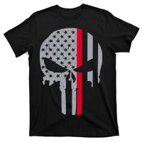 Thin Red Line Skull USA Firefighter Flag T-Shirt