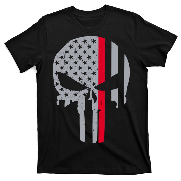 Thin Red Line Skull USA Firefighter Flag T-Shirt