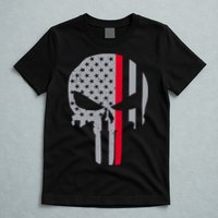 Thin Red Line Skull USA Firefighter Flag T-Shirt