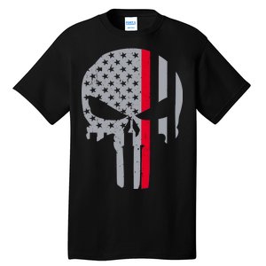 Thin Red Line Skull USA Firefighter Flag Tall T-Shirt