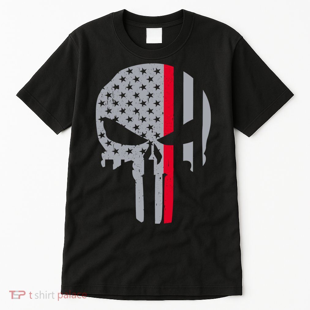 Thin Red Line Skull USA Firefighter Flag Tall T-Shirt