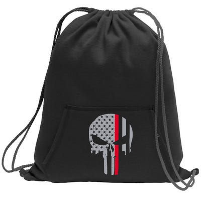 Thin Red Line Skull USA Firefighter Flag Sweatshirt Cinch Pack Bag