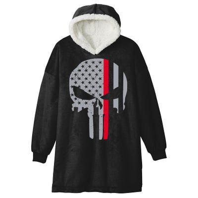 Thin Red Line Skull USA Firefighter Flag Hooded Wearable Blanket