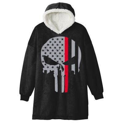 Thin Red Line Skull USA Firefighter Flag Hooded Wearable Blanket