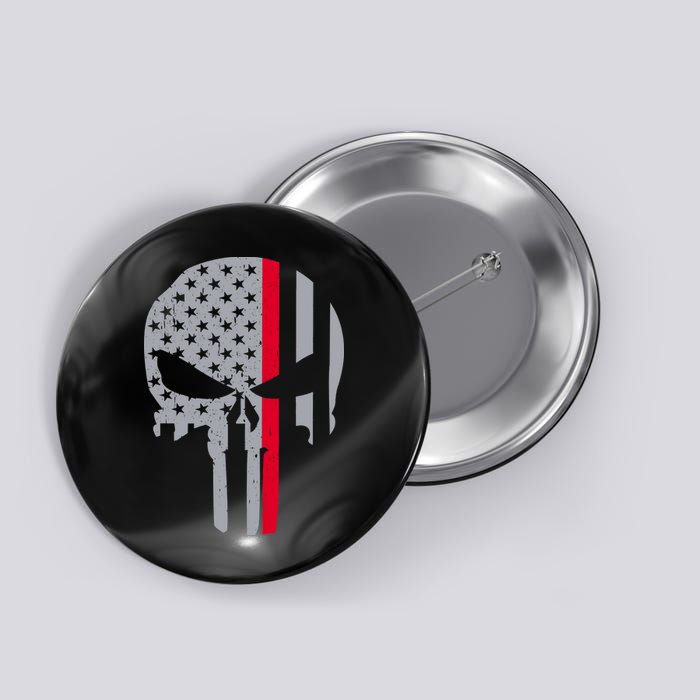 Thin Red Line Skull USA Firefighter Flag Button