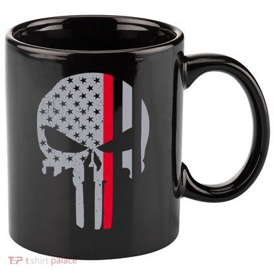 Thin Red Line Skull USA Firefighter Flag 11oz C Handle Ceramic Mug