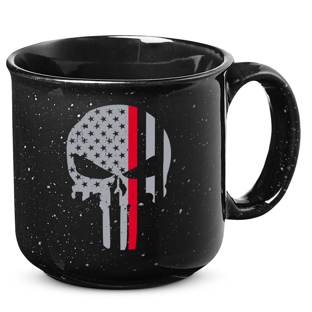 Thin Red Line Skull USA Firefighter Flag 15oz Campfire Ceramic Mug