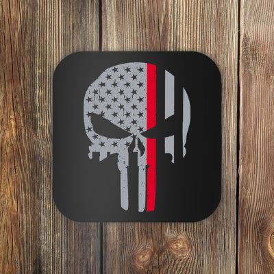 Thin Red Line Skull USA Firefighter Flag Coaster