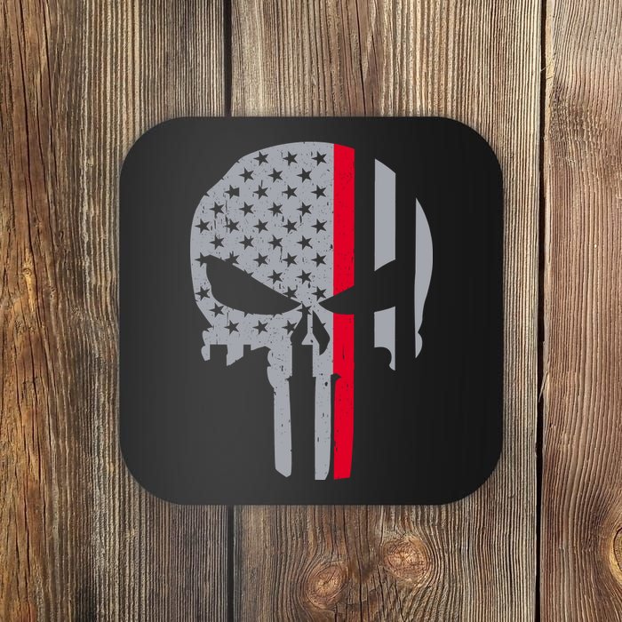 Thin Red Line Skull USA Firefighter Flag Coaster