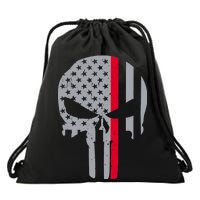 Thin Red Line Skull USA Firefighter Flag Drawstring Bag