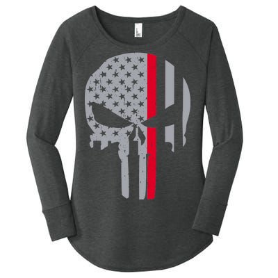 Thin Red Line Skull USA Firefighter Flag Women's Perfect Tri Tunic Long Sleeve Shirt