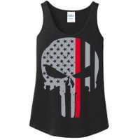 Thin Red Line Skull USA Firefighter Flag Ladies Essential Tank