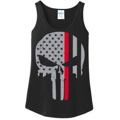 Thin Red Line Skull USA Firefighter Flag Ladies Essential Tank