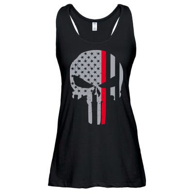 Thin Red Line Skull USA Firefighter Flag Ladies Essential Flowy Tank
