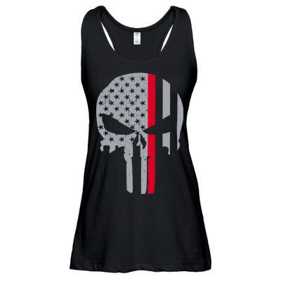 Thin Red Line Skull USA Firefighter Flag Ladies Essential Flowy Tank