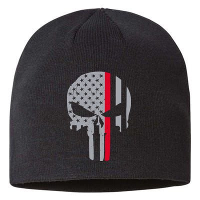 Thin Red Line Skull USA Firefighter Flag Sustainable Beanie