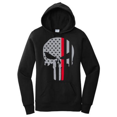 Thin Red Line Skull USA Firefighter Flag Women's Pullover Hoodie