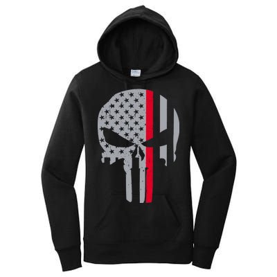 Thin Red Line Skull USA Firefighter Flag Women's Pullover Hoodie