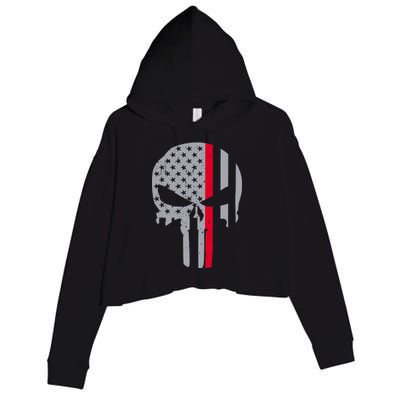 Thin Red Line Skull USA Firefighter Flag Crop Fleece Hoodie