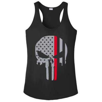 Thin Red Line Skull USA Firefighter Flag Ladies PosiCharge Competitor Racerback Tank