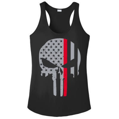 Thin Red Line Skull USA Firefighter Flag Ladies PosiCharge Competitor Racerback Tank