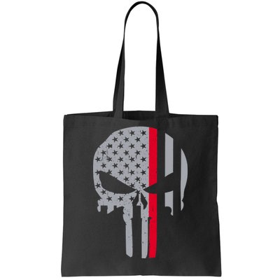 Thin Red Line Skull USA Firefighter Flag Tote Bag