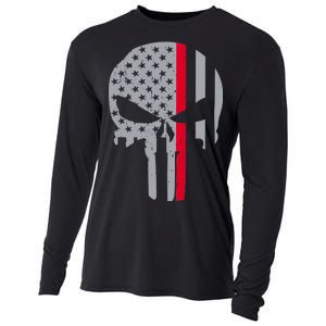 Thin Red Line Skull USA Firefighter Flag Cooling Performance Long Sleeve Crew