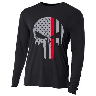 Thin Red Line Skull USA Firefighter Flag Cooling Performance Long Sleeve Crew