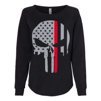 Thin Red Line Skull USA Firefighter Flag Womens California Wash Sweatshirt