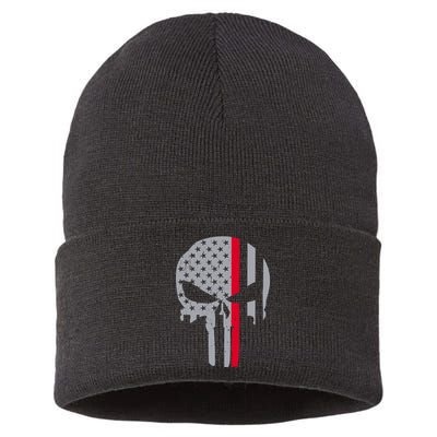 Thin Red Line Skull USA Firefighter Flag Sustainable Knit Beanie